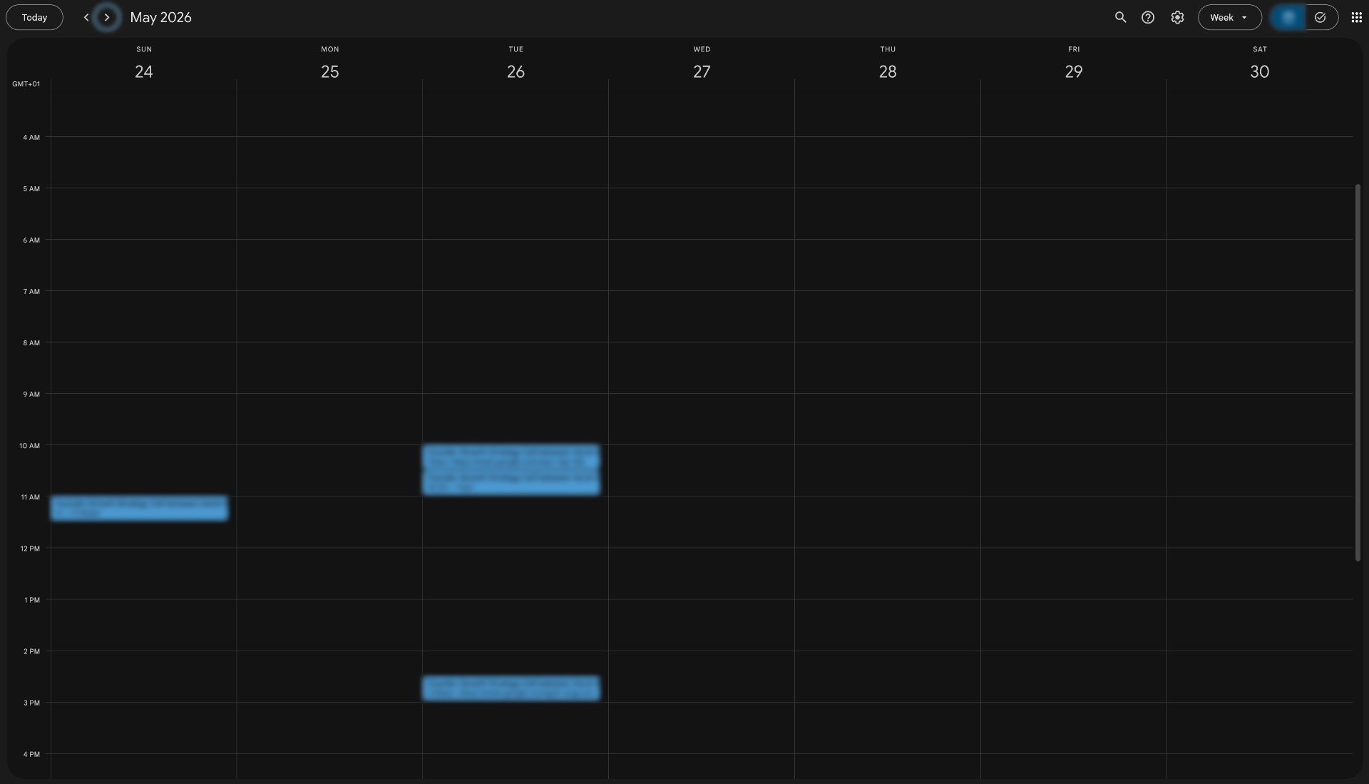 Google Calendar week of May 24 – 30, 2026 packed with booked strategy calls from LeadEngine